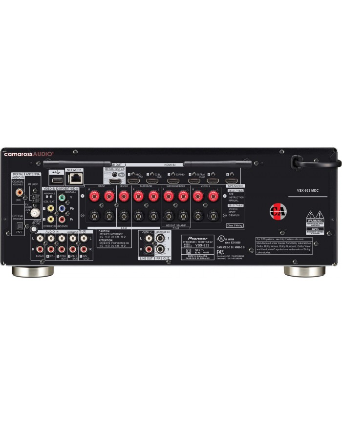 Pioneer VSX-933 AV alıcı arka panel bağlantı noktaları, HDMI, hoparlör terminalleri.