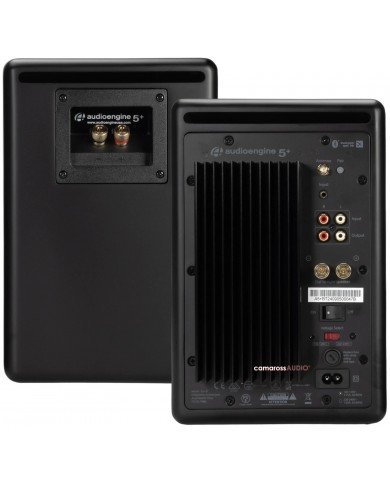 Audioengine A5+ siyah aktif hoparlör, Bluetooth, RCA giriş/çıkış ve hoparlör bağlantıları