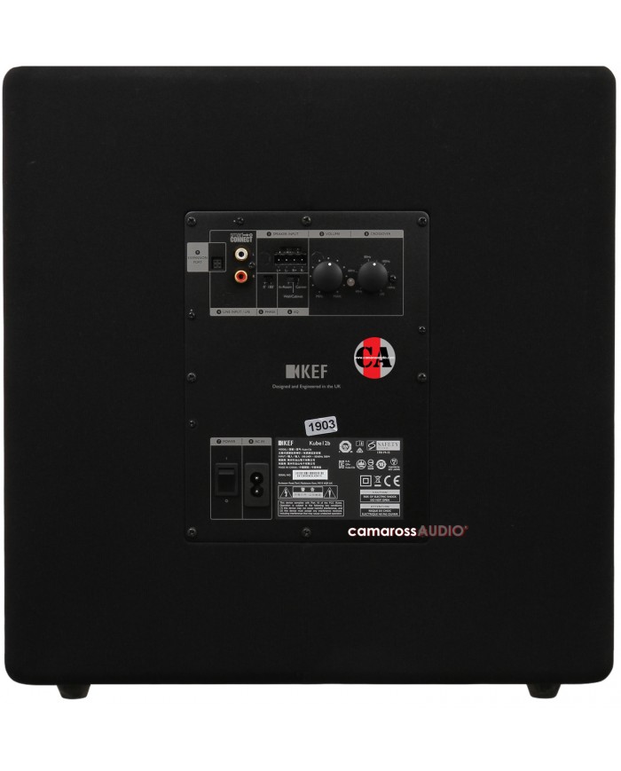 KEF Kube 12B Siyah Subwoofer arka panel bağlantı ve ayar kontrolleri.