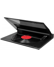 Bang & Olufsen Beogram 3000 siyah pikap, açılır kapaklı, vinil çalıyor