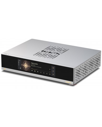 Matrix Audio MS-1c gümüş renkli dijital ses oynatıcı, dokunmatik ekranlı.