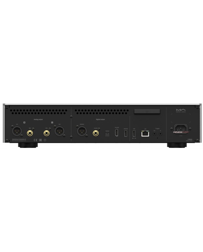 Matrix Audio MS-1c arka panel: XLR, RCA, koaksiyel, optik, USB, LAN, tetik çıkışları.