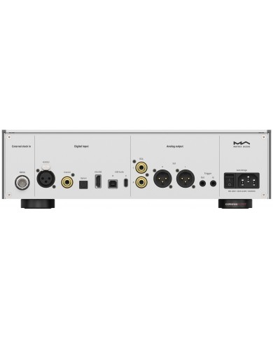 Matrix Audio ND-1 DAC arka panel: Dijital giriş, analog çıkış, USB, RCA, XLR, 10MHz harici saat.