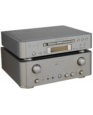 Marantz PM16 stereo ve DV-12S2 SACD çalar, gümüş renkli, şık tasarımlı ses sistemi.