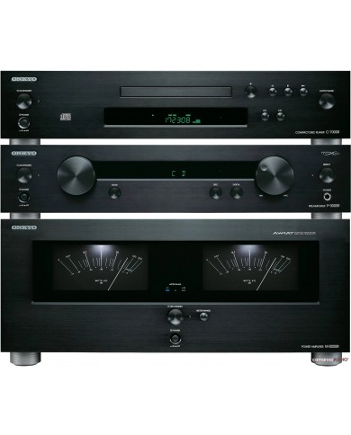 Onkyo P-3000R, M-5000R, C-7000R siyah ses sistemi bileşenleri