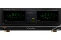 Onkyo Integra M-504 siyah stereo güç amplifikatörü, çift mono tasarım, yeşil VU metreler