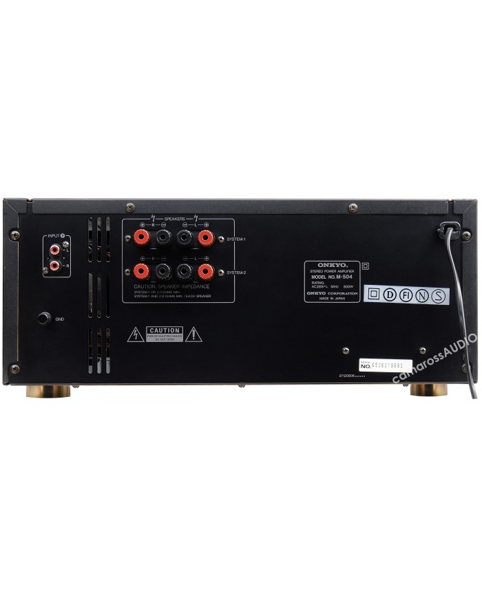 Onkyo M-504 Stereo Power Amplifier arka paneli, giriş ve hoparlör bağlantıları