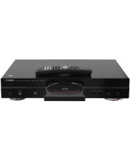Yamaha CDX-497 CD-MP3 çalar, siyah, uzaktan kumandalı, disk tepsisi açık.