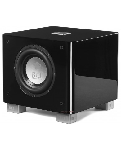 Rel T7x Aktif Subwoofer, parlak siyah, kompakt ve güçlü ses deneyimi.