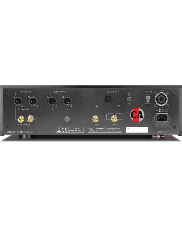 Gold Note CD-1000 MkII Deluxe arka panel: dengeli, dengesiz, tüp çıkışı, dijital giriş/çıkış.