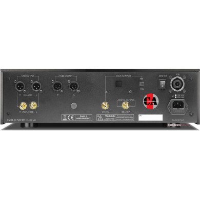 Gold Note CD-1000 MkII Deluxe arka panel: dengeli, dengesiz, tüp çıkışı, dijital giriş/çıkış.