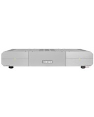 Roksan Caspian gümüş stereo güç amplifikatörü, şık ve modern bir tasarıma sahip.