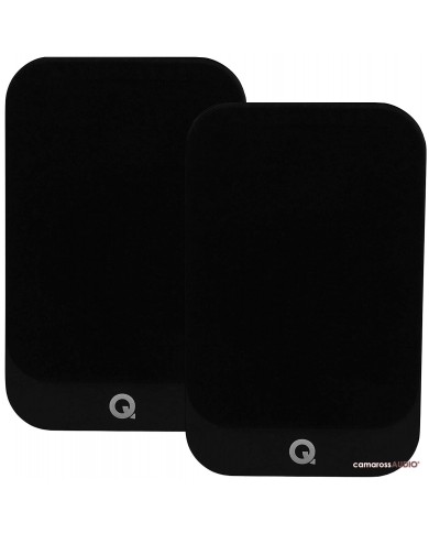 Q Acoustics 3030i siyah bookshelf hoparlörler, şık ve kompakt tasarım.