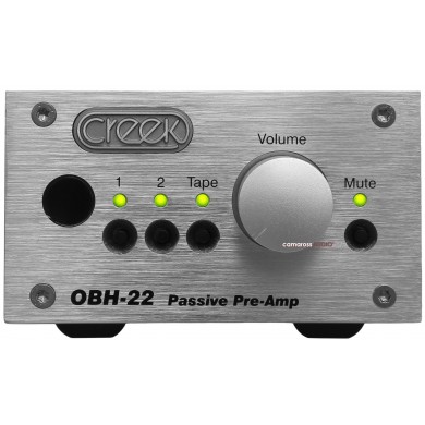 Creek OBH-22 Pasif Pre-Amp, gümüş renkli, ses ayarı ve sessiz düğmeli