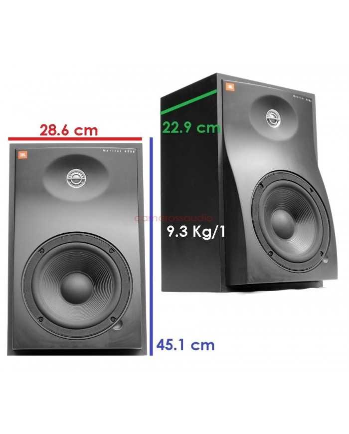 JBL 4208 Studio Monitor hoparlör, siyah, 28.6cm genişlik, 22.9cm derinlik, 45.1cm yükseklik