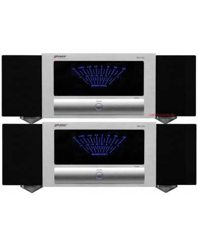 Advance Acoustic MAA-705 amplifikatör, gümüş renkli, analog VU metreli.