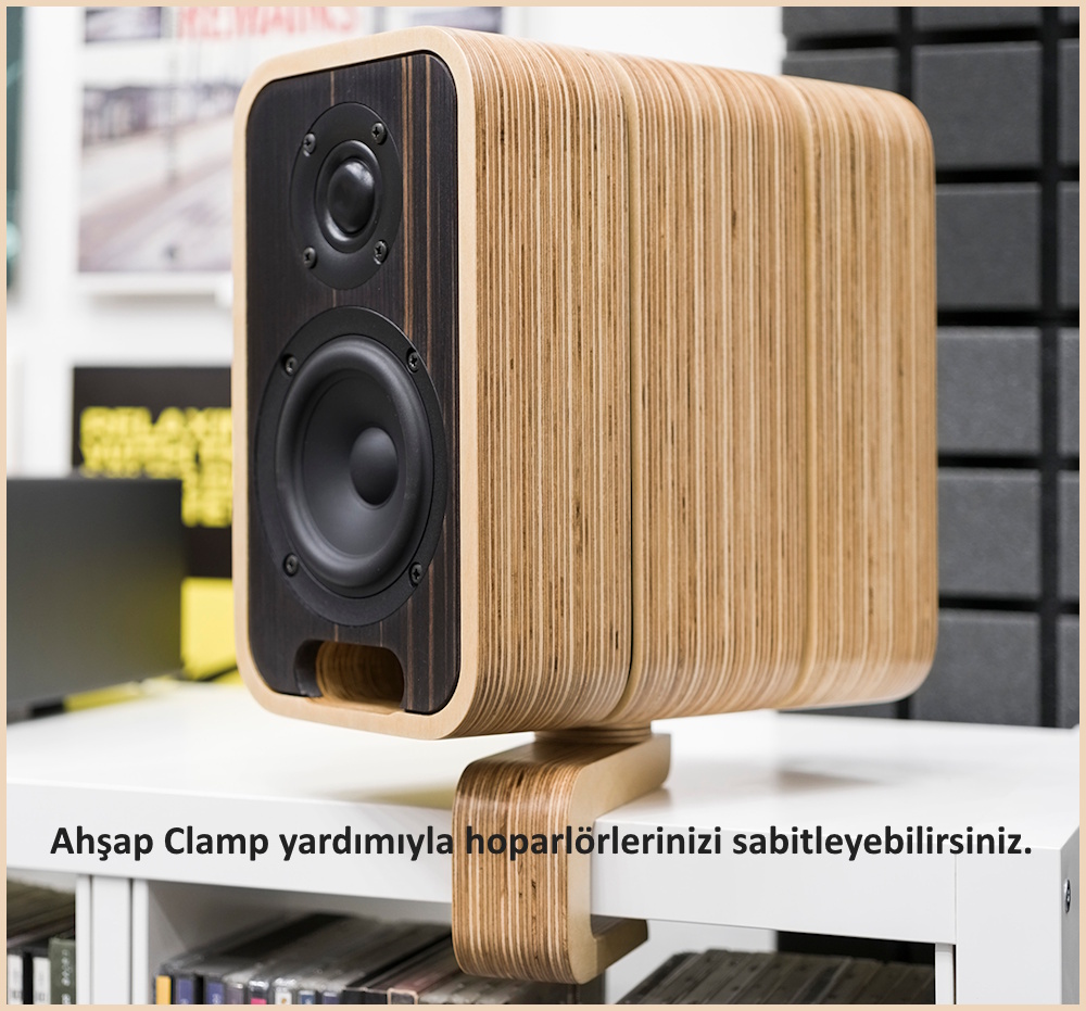 Audel Sonika mk4 ahşap kaplamalı hoparlör ve masa kelepçesi