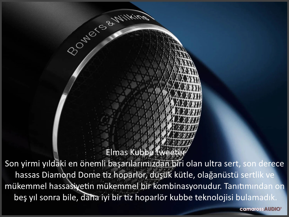 Bowers & Wilkins 801 D4 Signature Elmas Kubbe tweeter detayı.