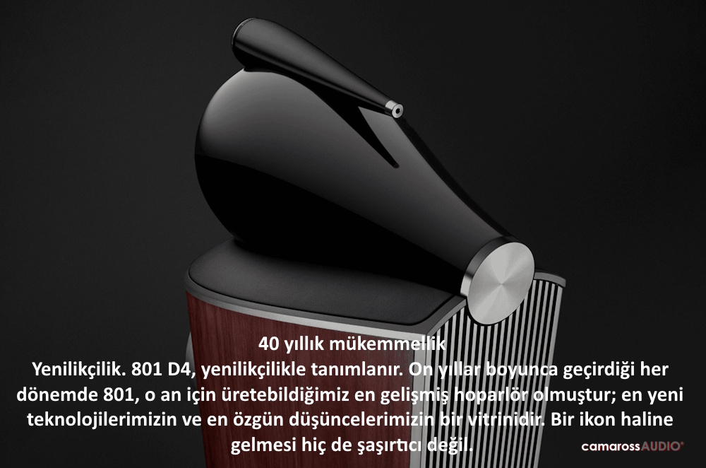 Bowers & Wilkins 801 D4 hoparlör parlak siyah tweeter detayları