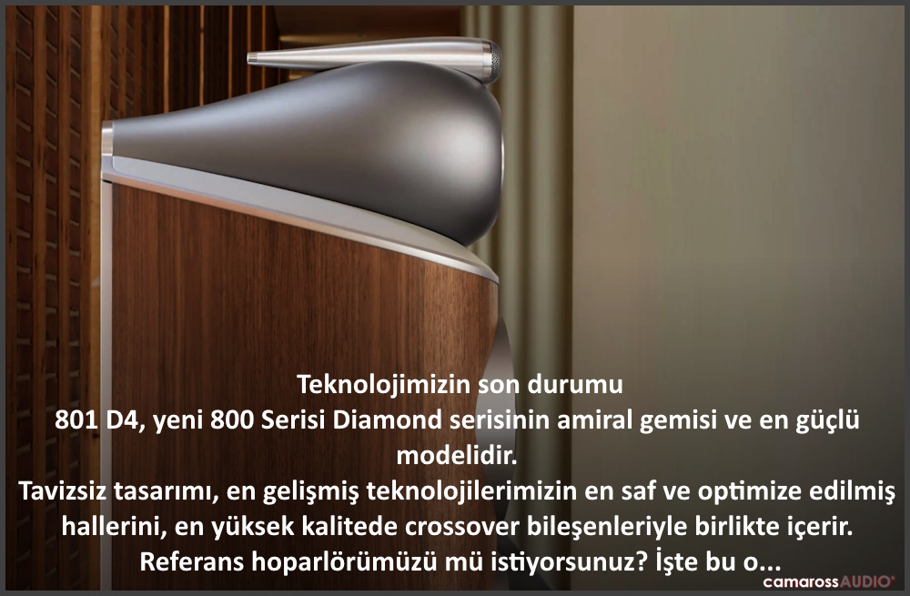 Bowers & Wilkins 801 D4 hoparlör üst kısmı ahşap kaplama detaylı