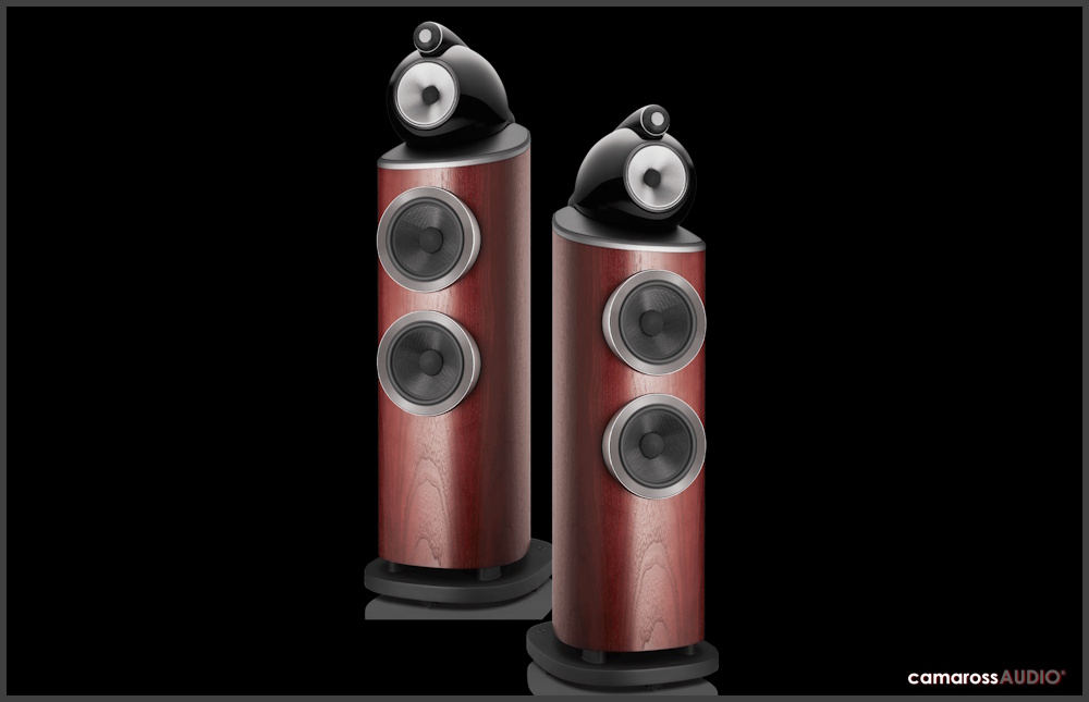 Bowers & Wilkins 803 D4 kule hoparlör çifti ahşap kaplama.