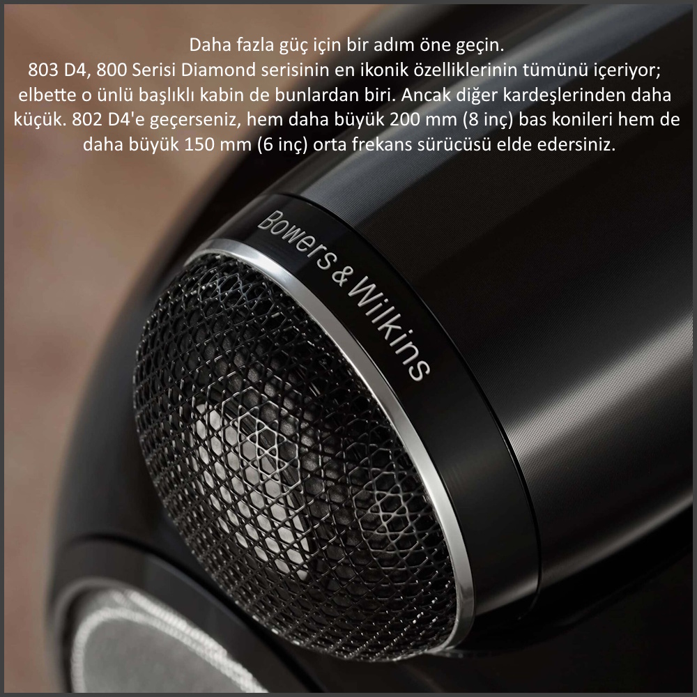 Bowers & Wilkins 803 D4 hoparlör tweeter detayı siyah renk.