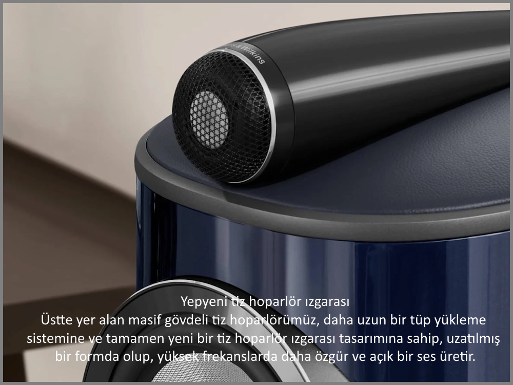 Bowers & Wilkins 805 D4 Signature tiz hoparlör tüpü ve ızgarası detayı