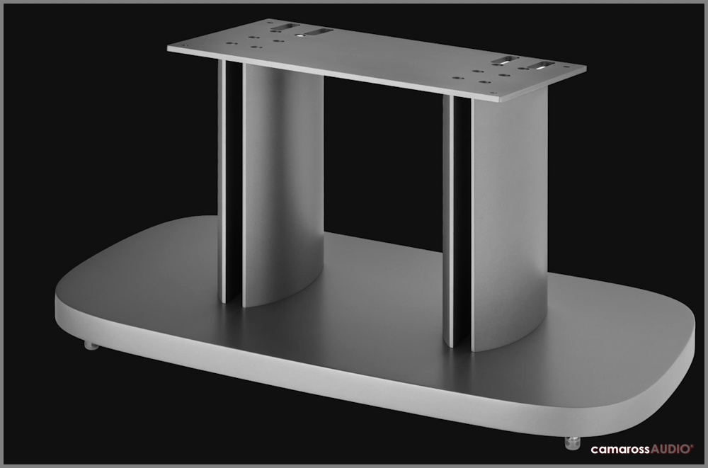 Bowers & Wilkins FS-HTM D4 hoparlör sehpası metal standı, gümüş renkte.