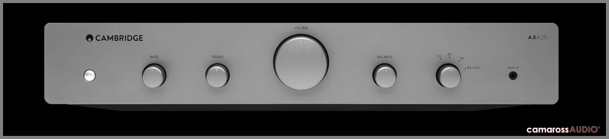 Cambridge Audio AXA25 Entegre Amplifikatör ön yüzü gri renkli.