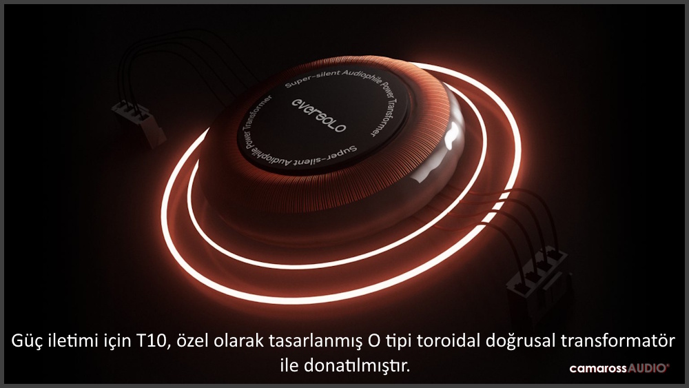 Eversolo T10 toroidal transformatör, güç iletimi için özel tasarım.