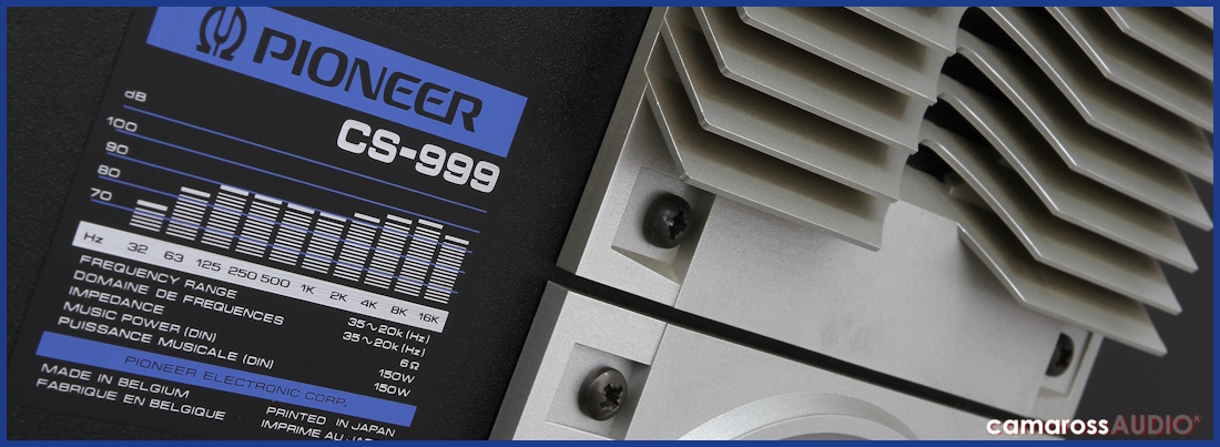 Pioneer CS-999 hoparlör teknik etiket detayı ve soğutucu.