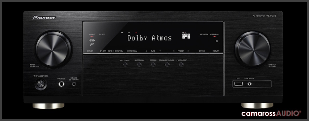 Pioneer VSX-933 AV alıcı ön paneli Dolby Atmos göstergeli