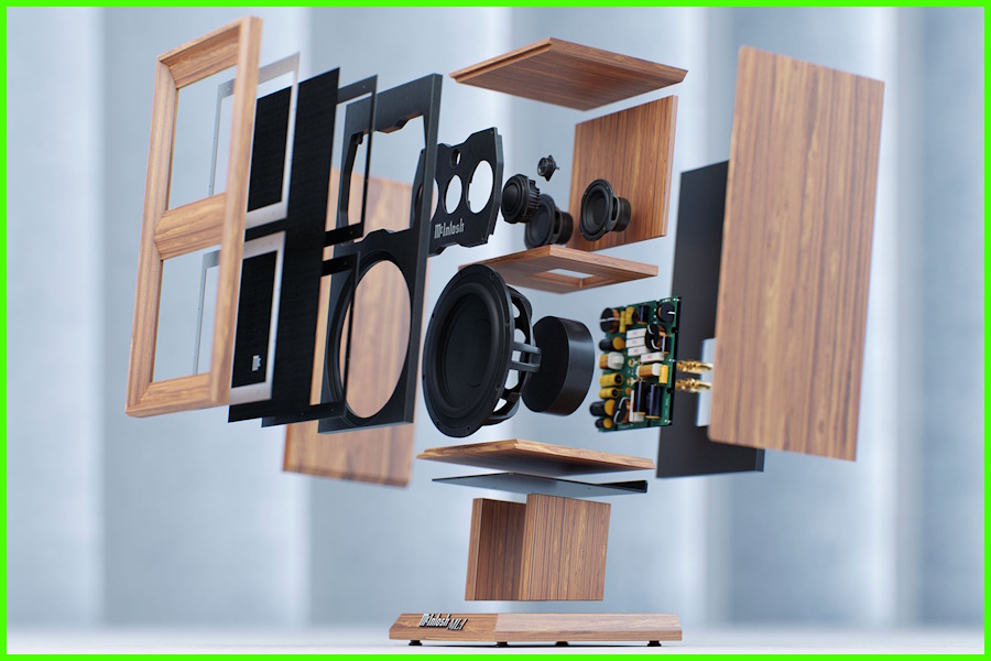 McIntosh ML1 Mk II hoparlör iç bileşenleri patlatılmış görünüm.