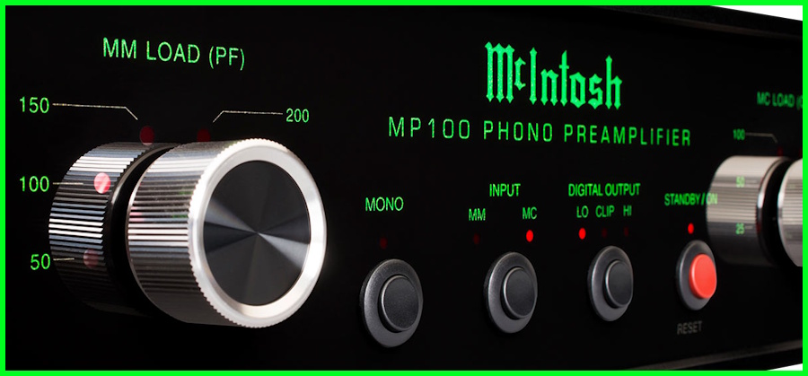 McIntosh MP100 Pikap Preamplifikatörü ön panel detayları.