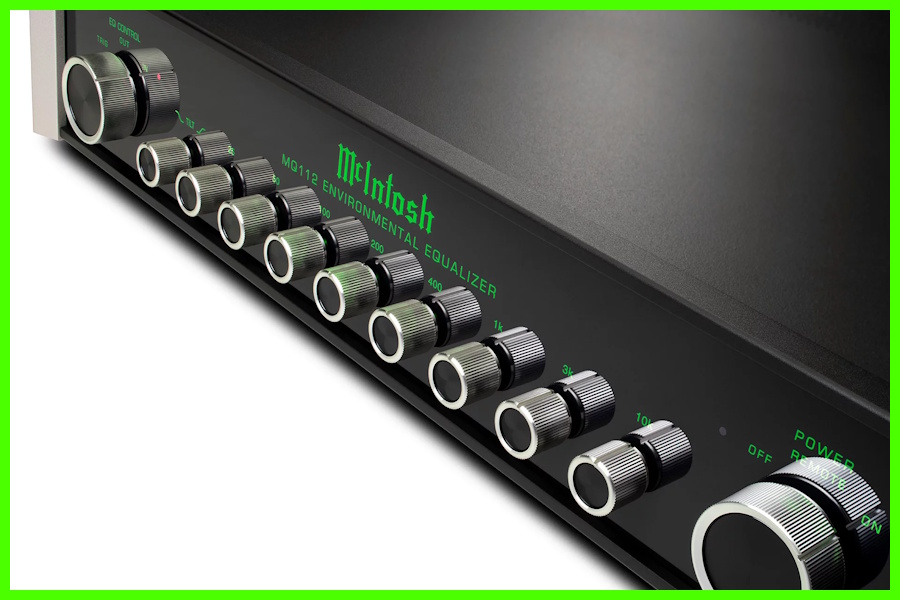 McIntosh MQ112 Çevresel Ekolayzer ön panel detayları ve ayar düğmeleri.