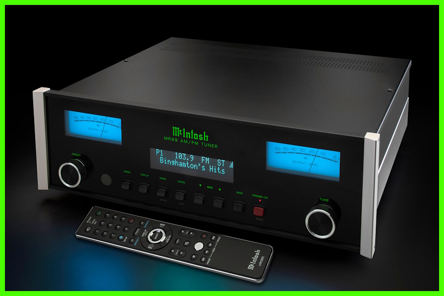 McIntosh MR89 AM/FM Tuner siyah renkli, mavi göstergeli ve uzaktan kumandalı