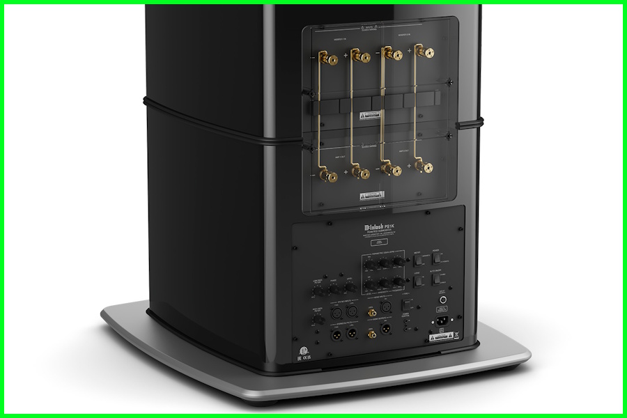 McIntosh PS1K Subwoofer arka bağlantı paneli ve altın kaplama terminaller.