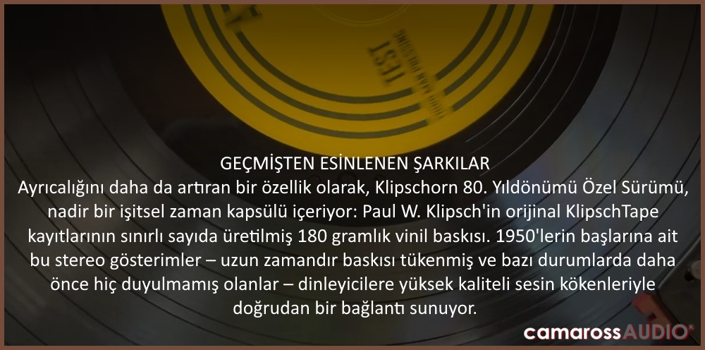 Klipschorn 80. Yıldönümü vinil baskısı, tarihi kayıtlar