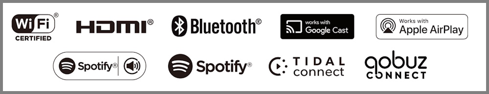 Onkyo Muse Y-50 bağlantı özellikleri: WiFi, HDMI, Bluetooth, Spotify, AirPlay.