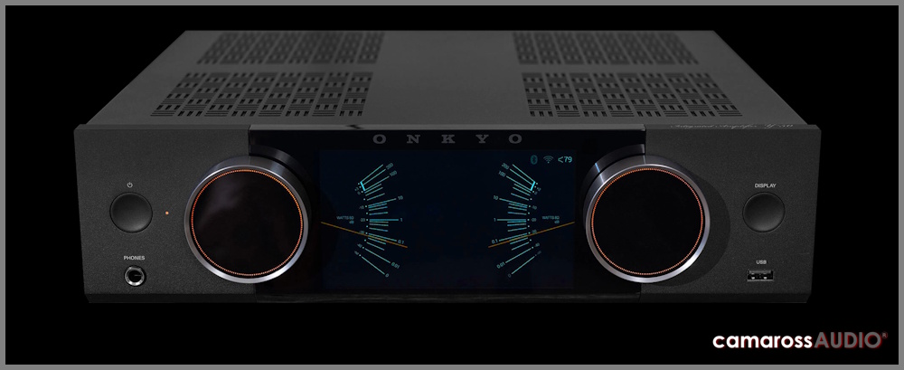 Onkyo Muse Y-50 stereo amfi, siyah renkli, VU metreli ön panel.