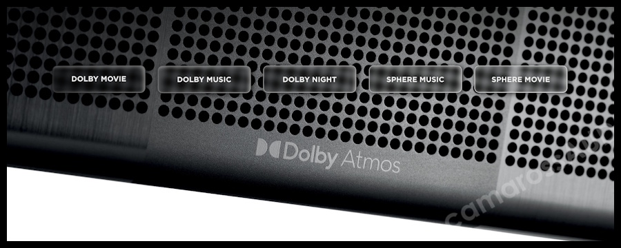 Mu-so Hekla Dolby Atmos ses ayarları ve moda geçiş butonları.