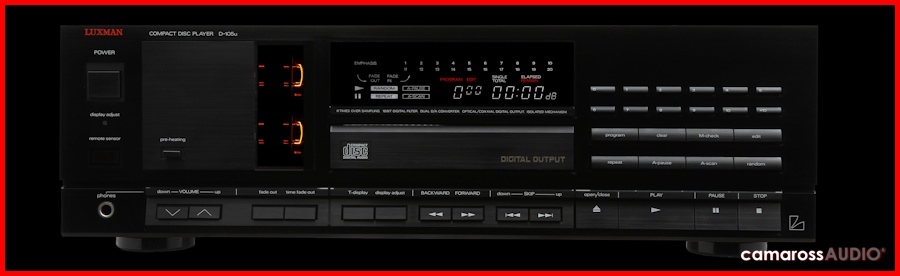 Siyah Luxman D-105u Kompakt CD Çalar ön yüzü.