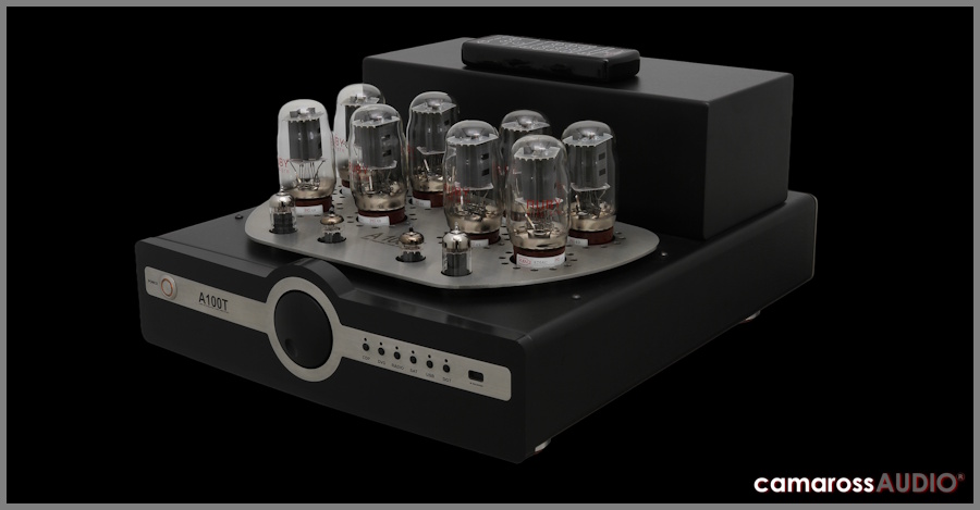 Synthesis Action A100 Titan tüplü amplifikatör siyah renkli stüdyo çekimi.