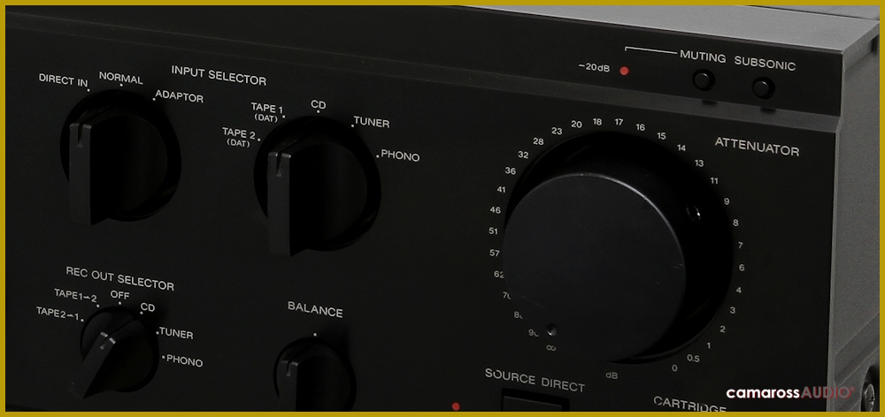SONY TA-F550ES amplifikatör ön paneli, ses kadranları ve giriş seçicileri.