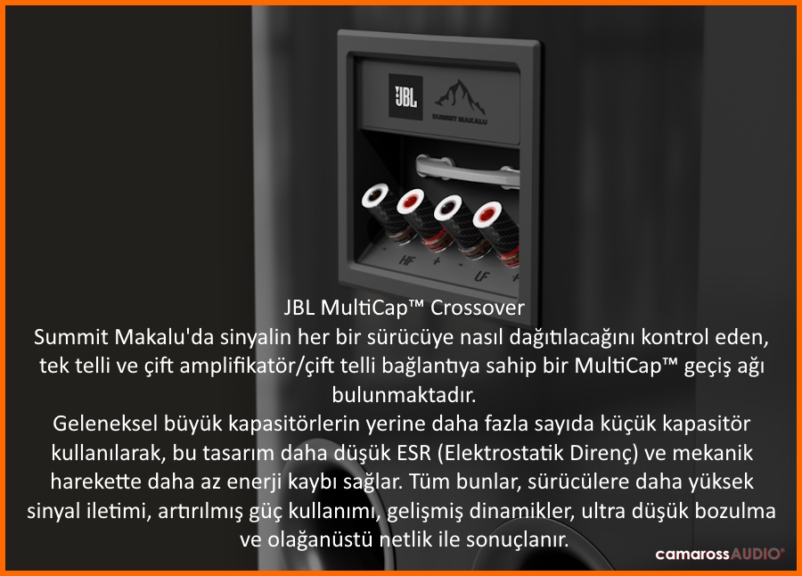 JBL Summit Makalu MultiCap Crossover bağlantı terminalleri.