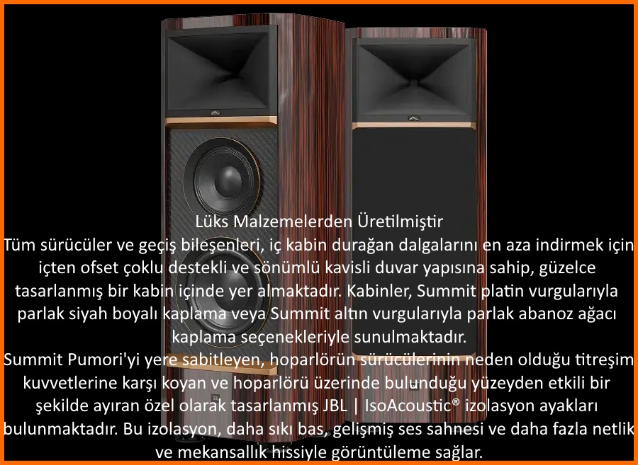 JBL Summit Pumori lüks ahşap kaplama hoparlör çifti görseli