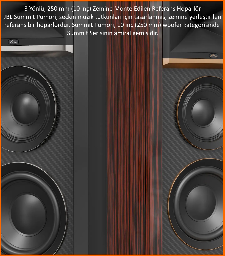 JBL Summit Pumori hoparlör detayları: 10 inç woofer, karbon fiber.