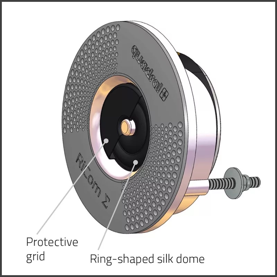 Quadral Signum 70 tweeter sürücü detayı ipek kubbe koruma ızgarası ile.
